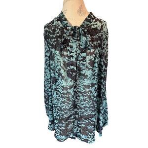 NWT Bellatrix sheer abstract jade printed tie front button down blouse size 2X